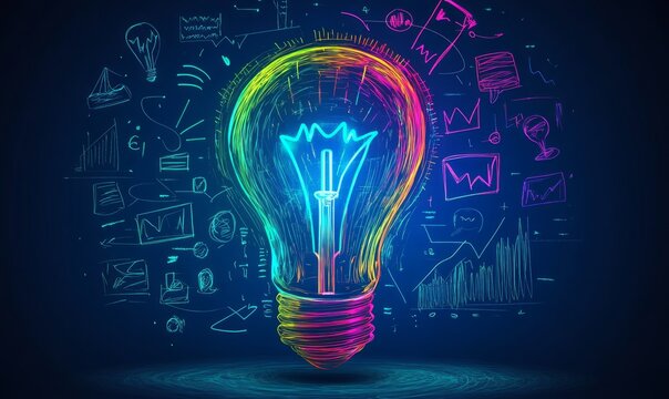 Colorful Lightbulb Idea Concept with Equations and Symbols