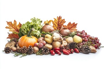 Vegetables in a Harvest Festival Setting Isolated on White Background, Depth of Field