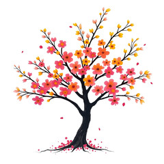 Obraz premium Vibrant pink and orange blossom tree transparent background
