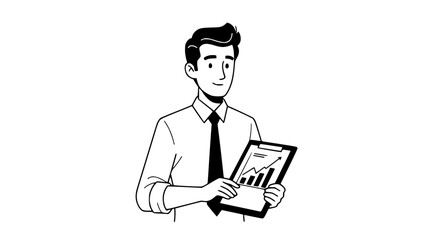 Confident Businessman Reviewing Positive Financial Growth Charts