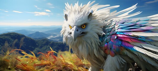 A haunted gothic white garuda perched on a wind-swept hil,ai generative