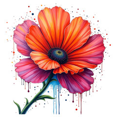 Vibrant poppy flower painting abstract art transparent background