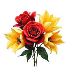 Vibrant red roses and yellow lilies bouquet transparent background