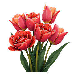 Vibrant red tulips bouquet transparent background floral design