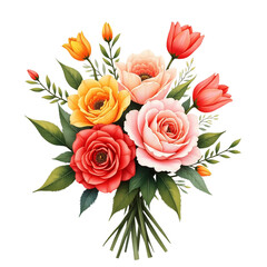 Vibrant spring bouquet roses tulips flowers transparent background