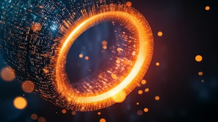 Abstract digital vortex with glowing particles swirling in a cosmic background, representing technology - Powered by Adobe