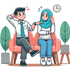 Couple Talking with Sad Expression Illustration in White Background