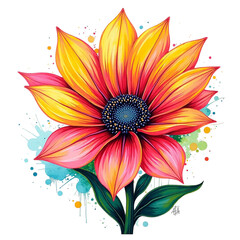 Vibrant sunflower bloom on transparent background