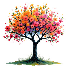 Vibrant watercolor flower tree transparent background