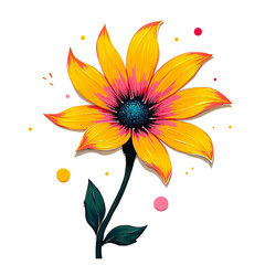 Vibrant yellow flower with pink center on black background