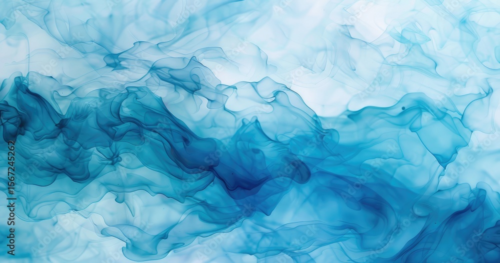 Poster abstract blue waves of fluid shapes creating a tranquil and serene atmosphere.