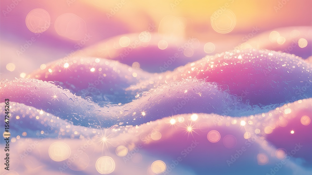 Poster sparkling pink and purple textured snow with soft bokeh lights image