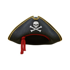 Black Pirate Hat with Red Tassel and Skull Crossbones Emblem for Costume Play and Themed Parties