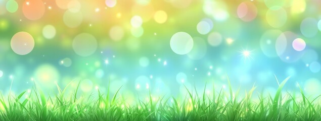 Obraz premium Bright Green Grass Meadow with Pastel Bokeh Background