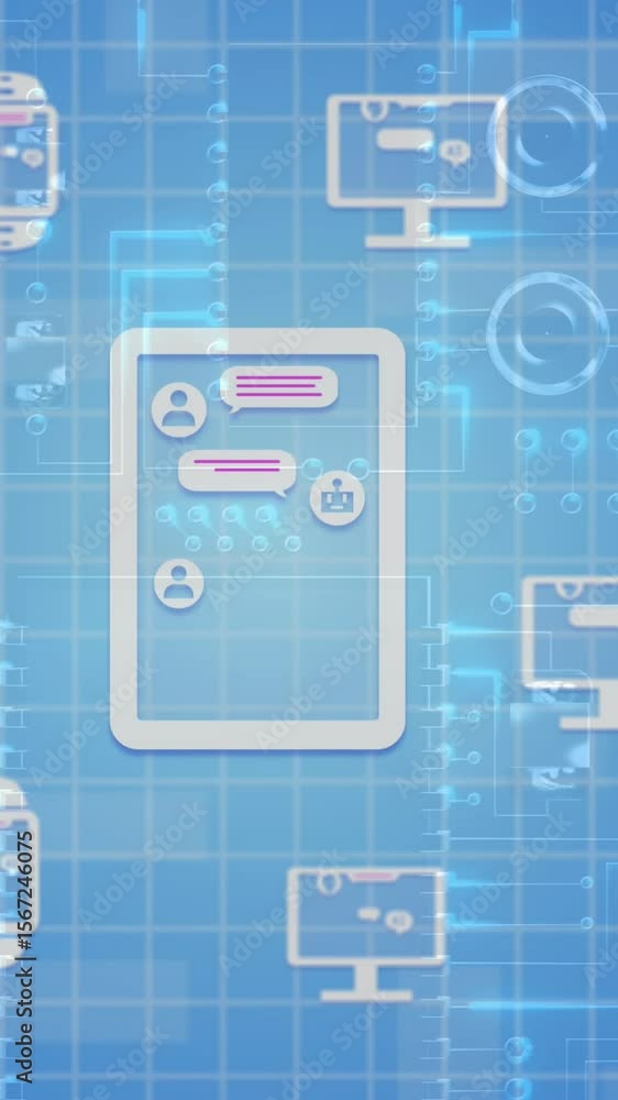 Poster animation of online chat and data processing on electronic devices over grid