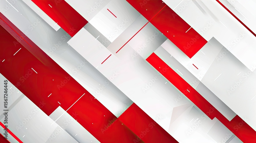 Poster abstract design featuring overlapping red and white geometric shapes.