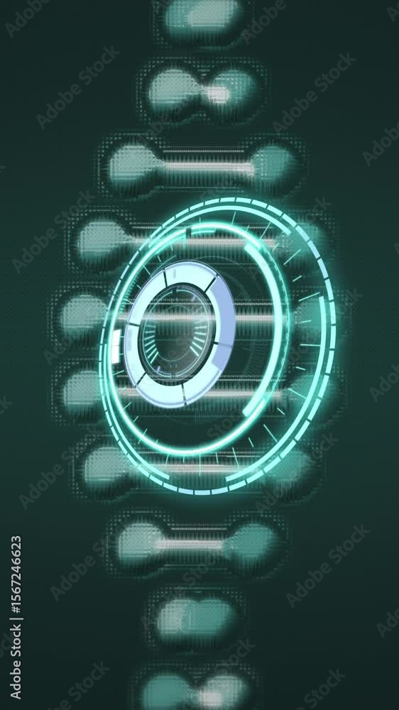 Poster animation of scope scanning over dna strand on black background