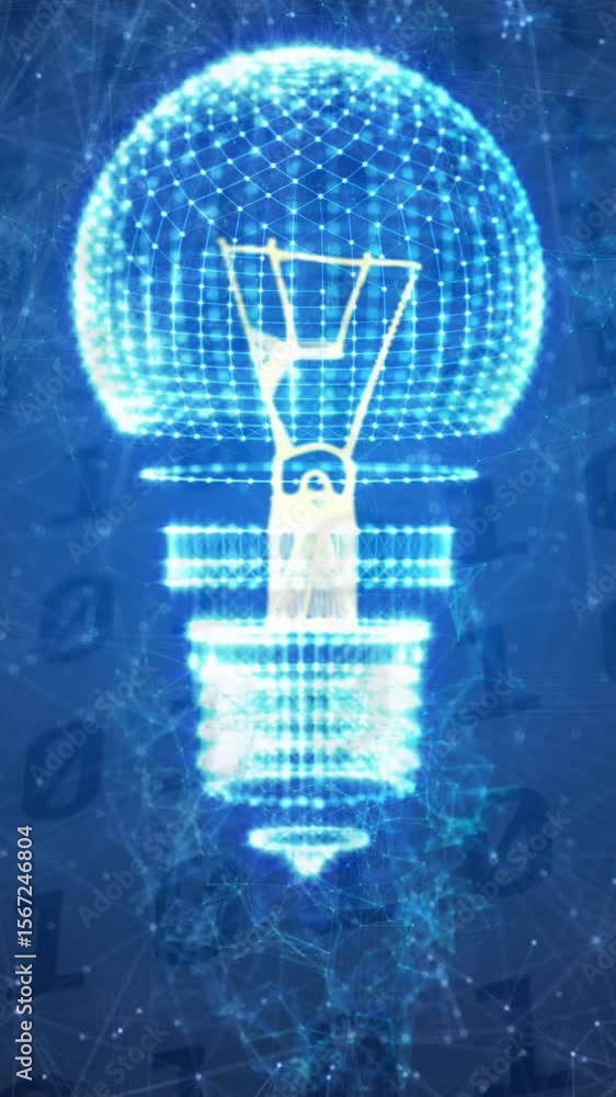 Poster animation of light bulb and binary coding data processing