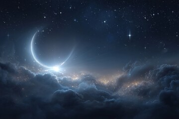 Crescent Moon Over Starlit Cloudscape