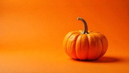 Orange pumpkin on a matching backdrop, showing texture and color, creating autumn harvest feelings and anticipating Halloween.