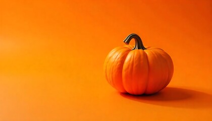 Bright orange pumpkin displayed beautifully on a matching backdrop in natural light for seasonal fall harvest.