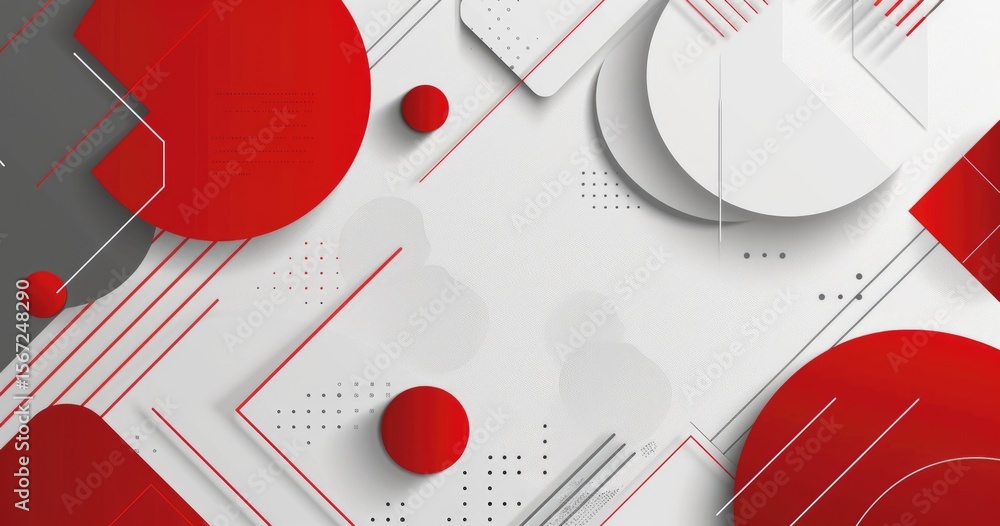Poster abstract geometric design featuring red and white circles and lines for modern graphic use.