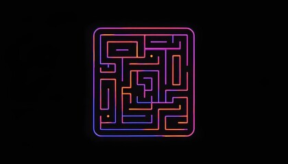 Colorful geometric labyrinth pattern on black background