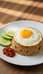 Fresh plate of fried rice with crispy egg