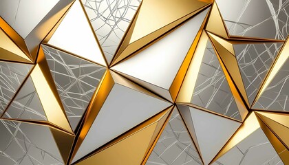 Shiny silver and gold metallic fragments form an abstract geometric pattern with luxury, glamour, and elegance