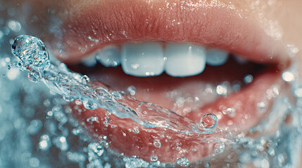 Obraz premium Cancer treatment options for targeted therapy concept. Close-up of lips with splashing water, focusing on freshness.