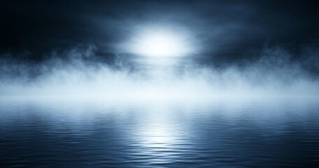 Moody Nightscape with Misty Water and Moonlight