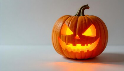 Glowing jack-o'-lantern smiles on a bright surface, bringing the Halloween spirit and autumn vibes with its carved face