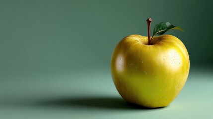 Capture a vibrant yellow apple resting gracefully on a soft matte green gradient surface, inviting creativity and fresh ideas in school design