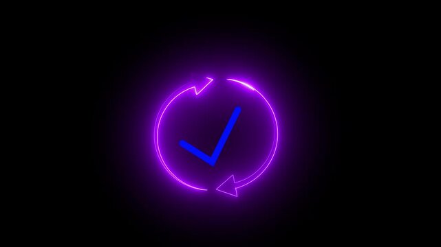 Green check mark, mark icon and arrow .black background .4k video.