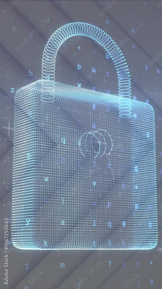 Poster security padlock icon and data processing against shapes forming