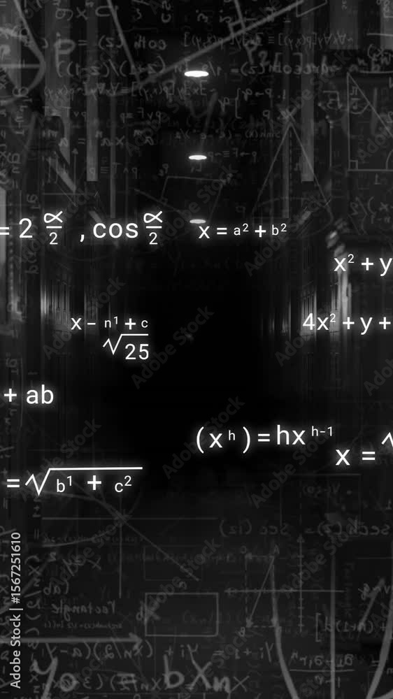 Poster animation of scientific data processing over dark background