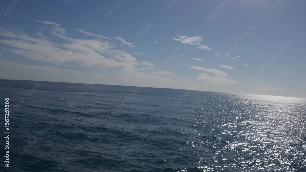 Poster a serene ocean view with a tilted camera angle capturing the horizon. perfect for a calming video ba