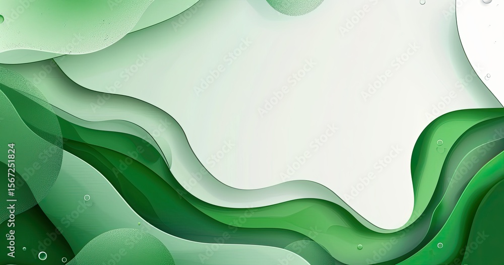 Poster abstract green wave design with smooth curves and a light background.