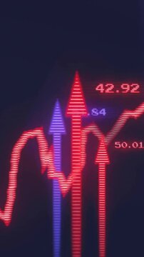 Animation of financial data processing over arrow on yellow road sign
