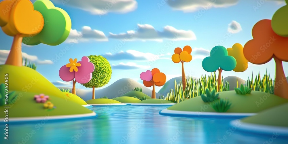 Poster a 3d-rendered scene where childlike doodles interact with the environment in an imaginative way.