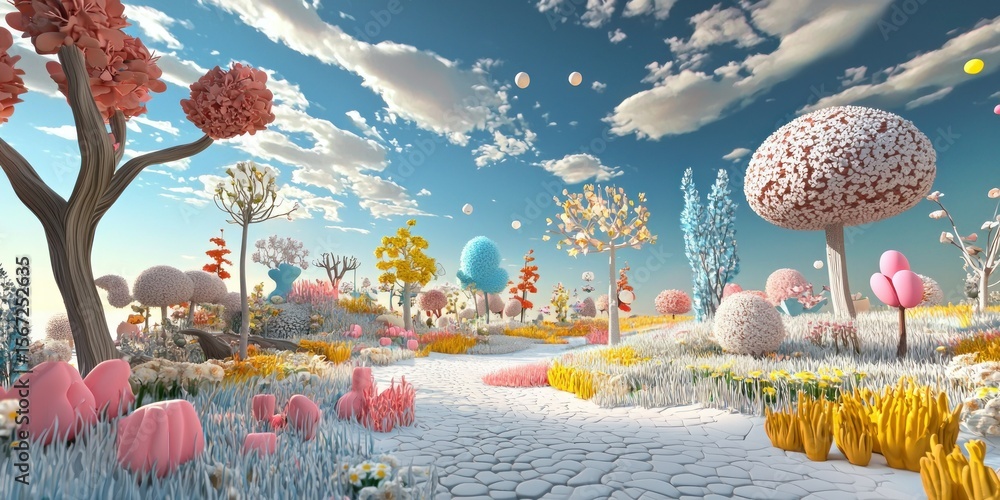 Aufkleber a 3d-rendered scene where childlike doodles interact with the environment in an imaginative way.