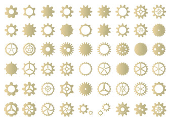 ゴールドの歯車のイラストセット　デザイン素材　スチームパンク