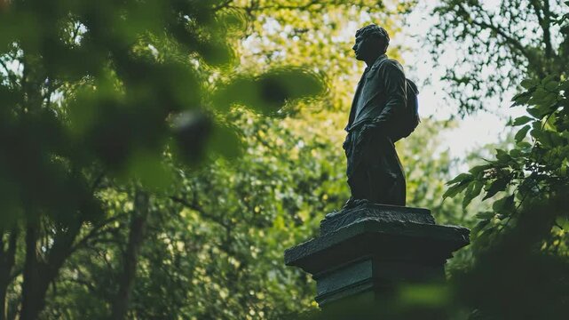 A statue of a man standing on top of a building