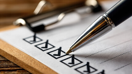 Emergency savings fund in financial guide concept. Close-up of a checklist being marked with a pen.