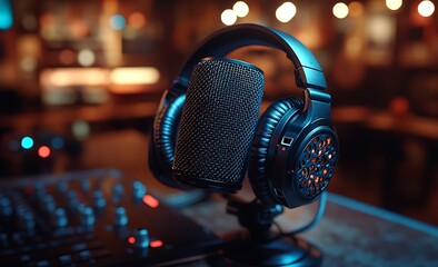 Podcast Studio Setup Microphone and Headphones