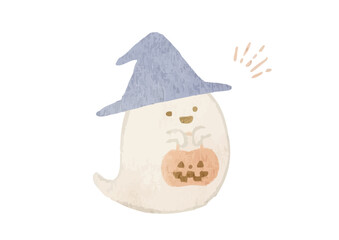 ハロウィーンのカボチャを持ったお化けのイラスト