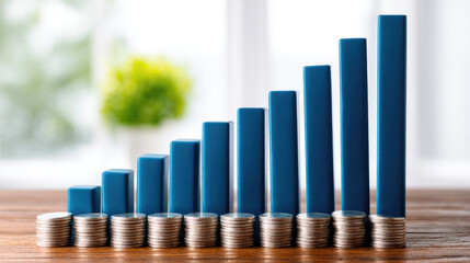 Strategic wealth management with estate planning concept. Visual representation of financial growth with coin stacks.
