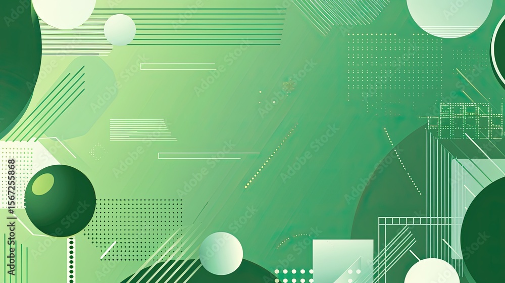Poster abstract green geometric design with circles and lines for modern graphic use.