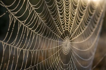 Telaraña brillando con el rocío de la mañana
