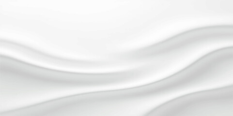 Clean, empty porcelain dinner plate on a soft, wavy white silk background with a subtle satin texture